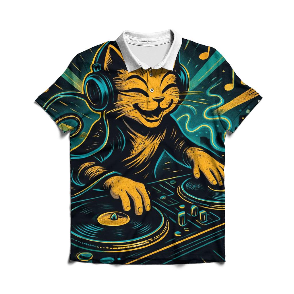 Retro Vinyl DJ Cat custom polo shirts