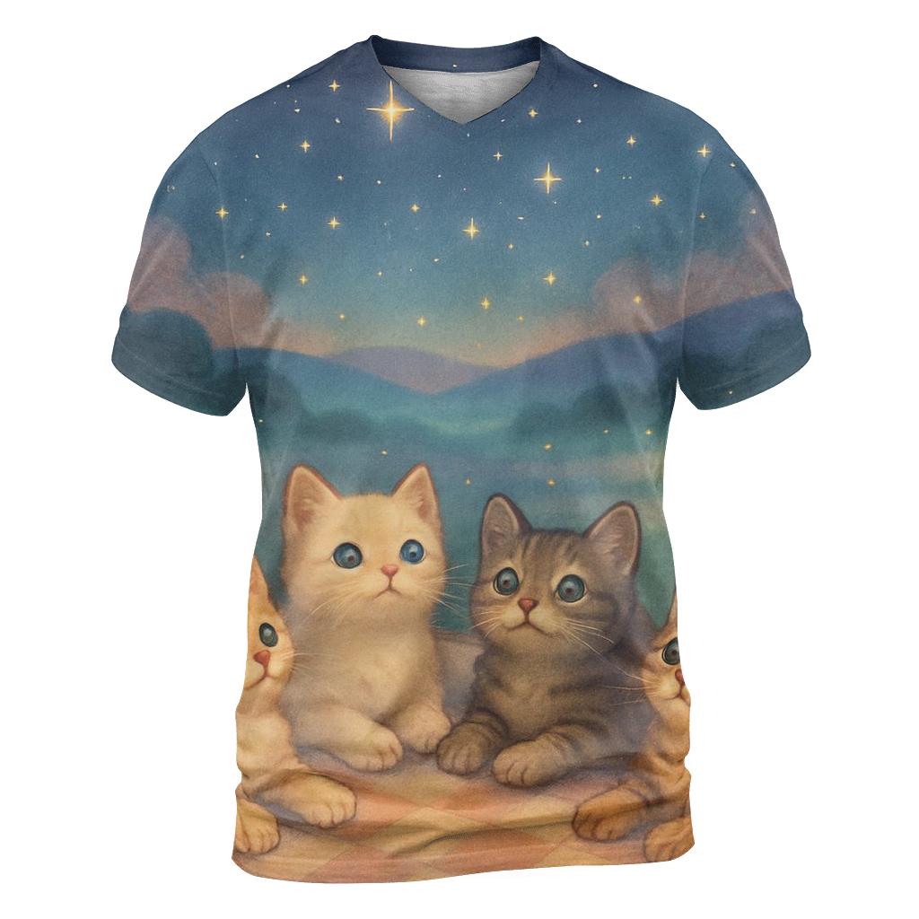 Stargazer Kittens Picnic vibrant all-over design tees