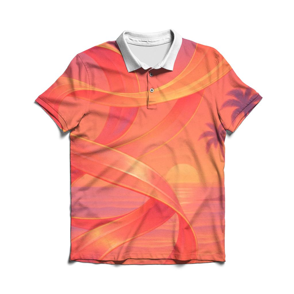 Coral Sunset Ribbon embroidered polo tops