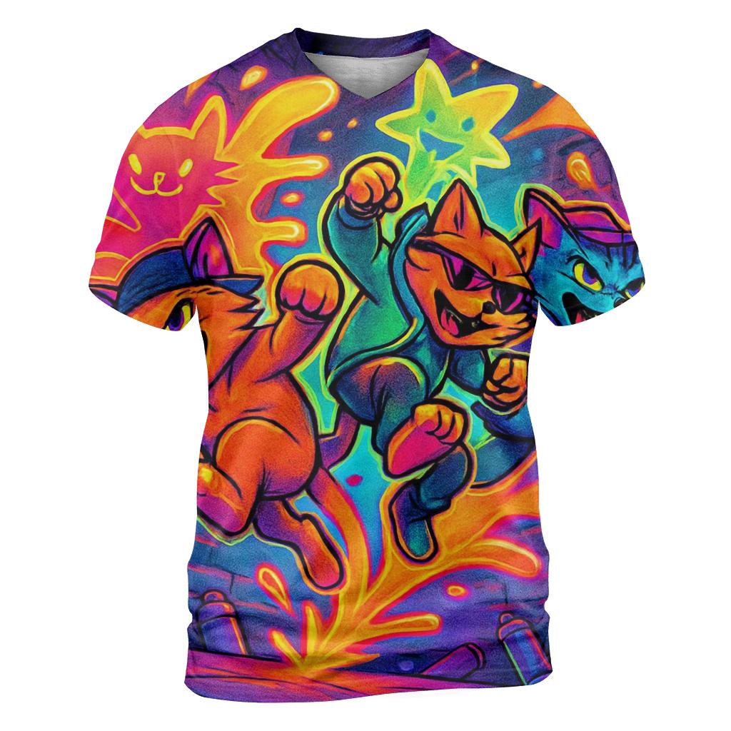 Graffiti Alley Gang Cats vibrant all-over design tees