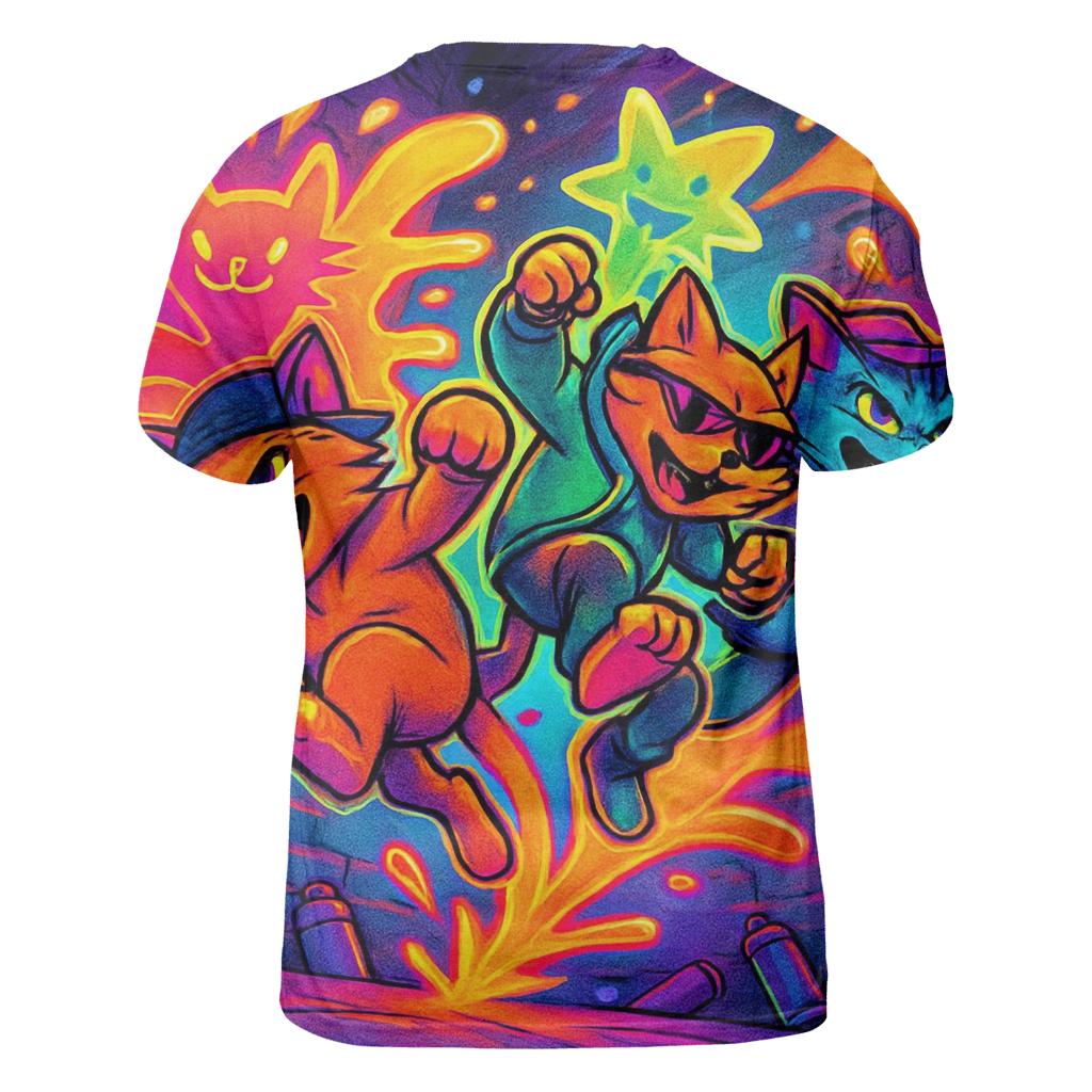 Graffiti Alley Gang Cats vibrant all-over design tees