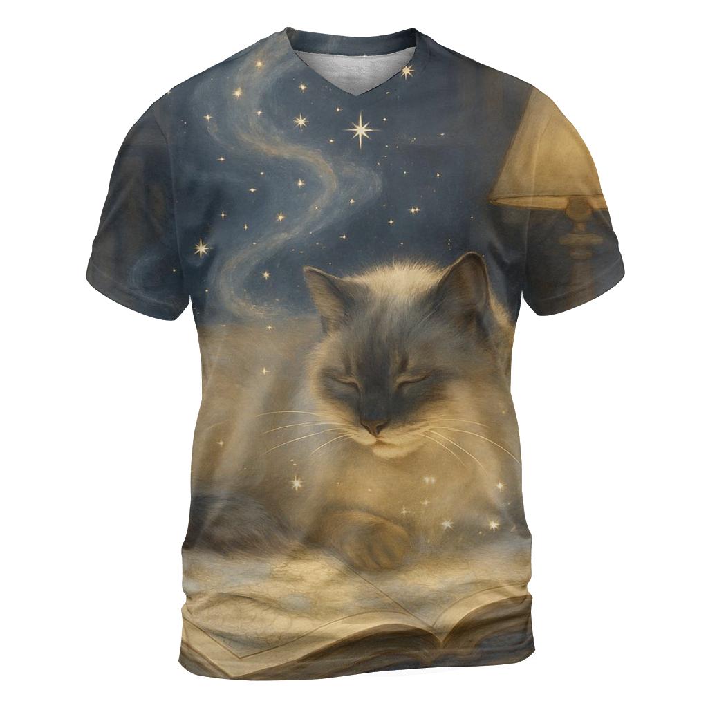 Library Starglow Cat vibrant all-over design tees