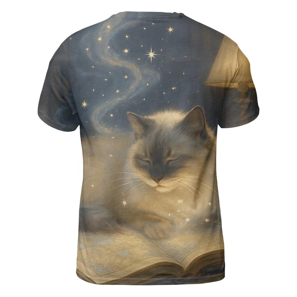 Library Starglow Cat vibrant all-over design tees