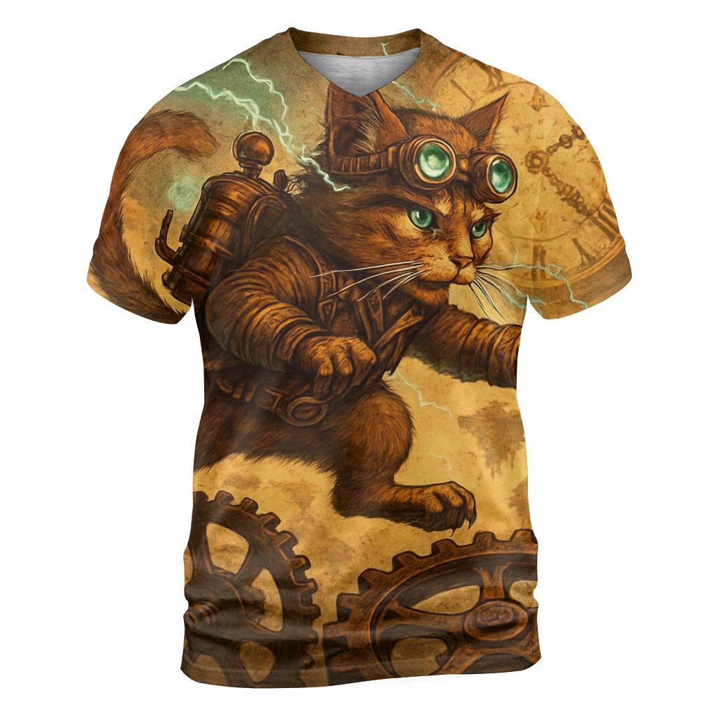 Clockwork Explorer Cat unique graphic print tees