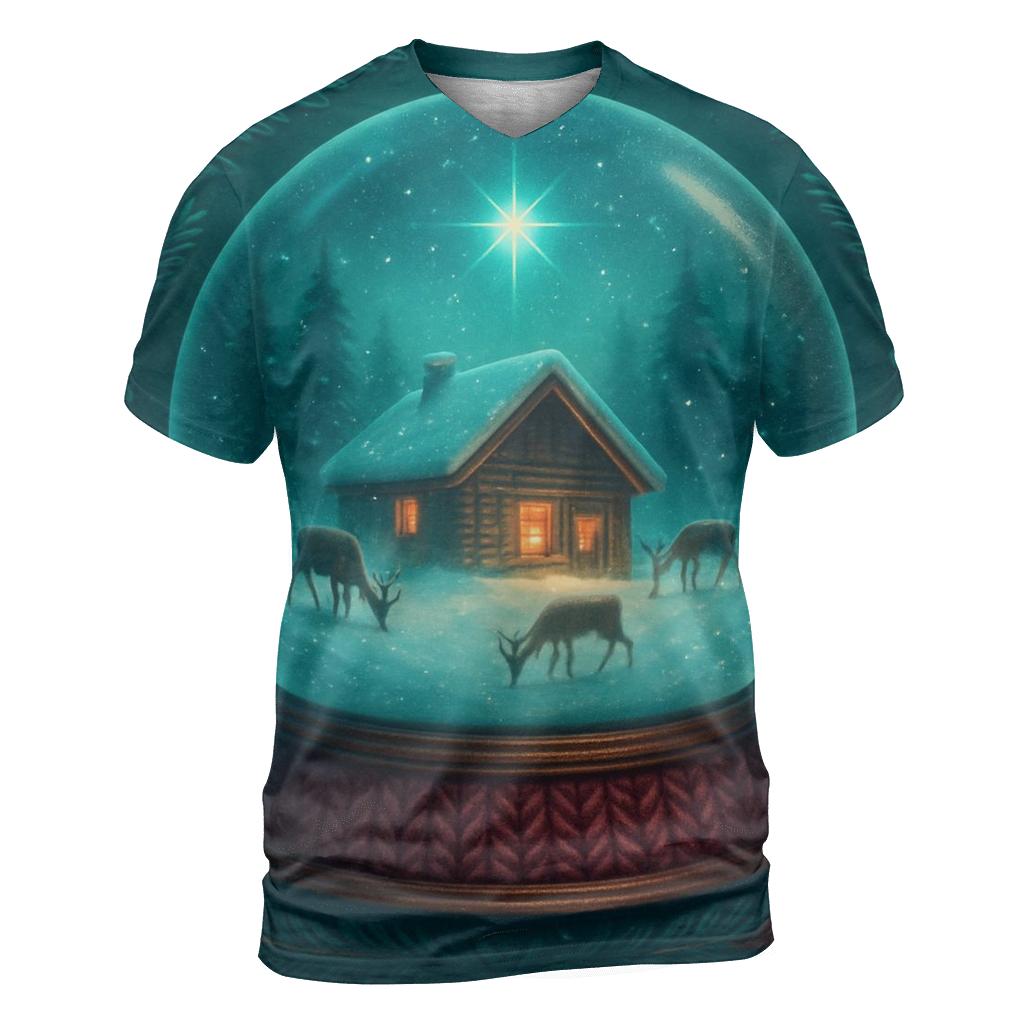 Snowglobe Stargazer Cabin vibrant all-over design tees