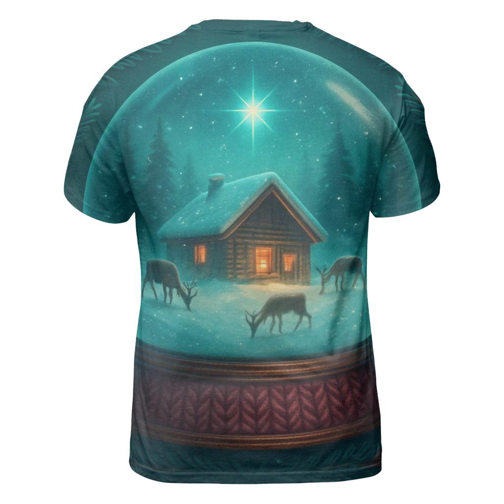 Snowglobe Stargazer Cabin vibrant all-over design tees
