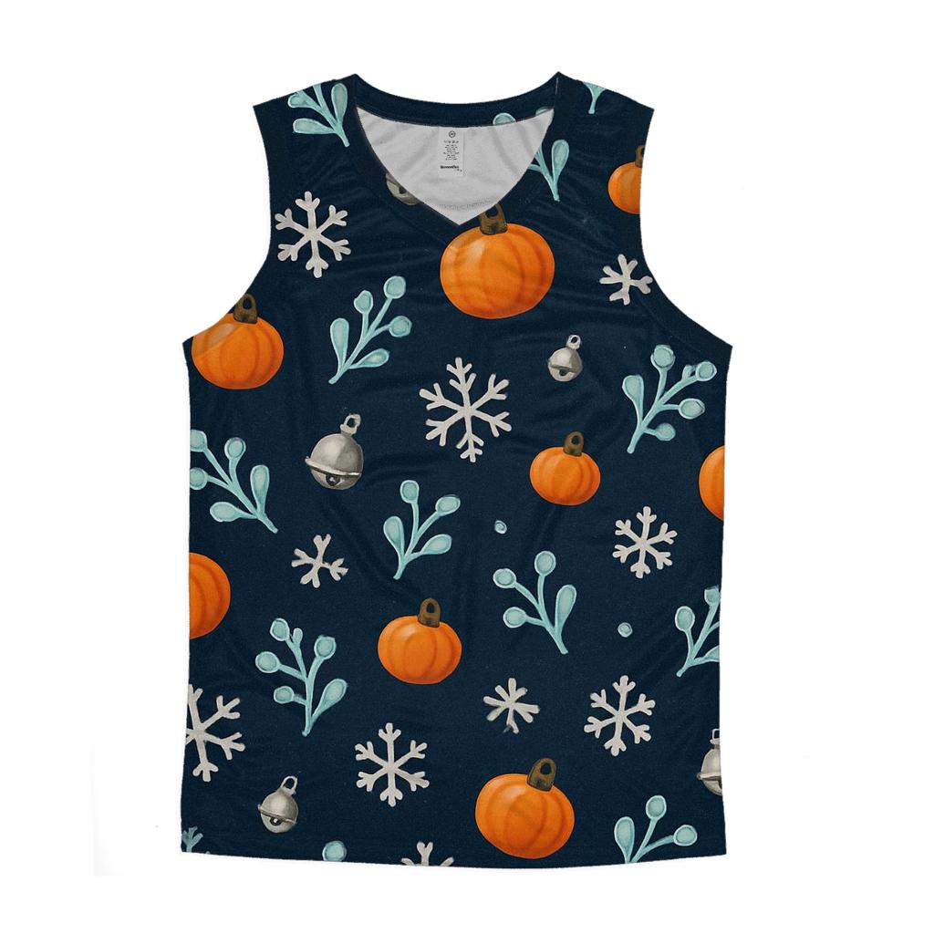 Scattered Pumpkin Bauble Field On Navy Background custom tank tops
