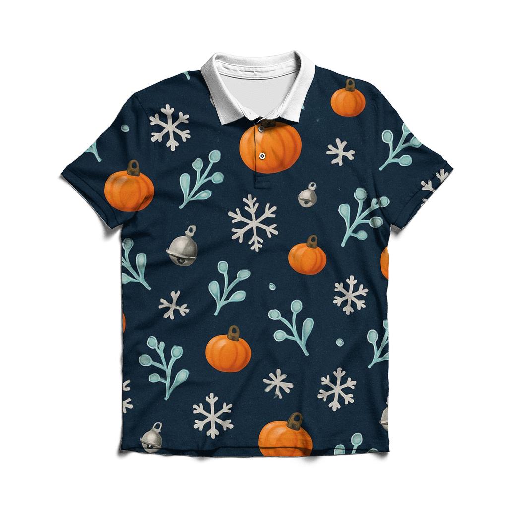 Scattered Pumpkin Bauble Field On Navy Background designer slim fit polos