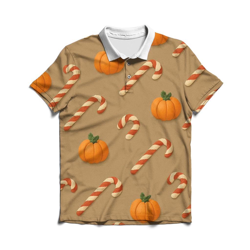 Diagonal Pumpkin And Candy Cane Progression On Taupe Background classic pique polos