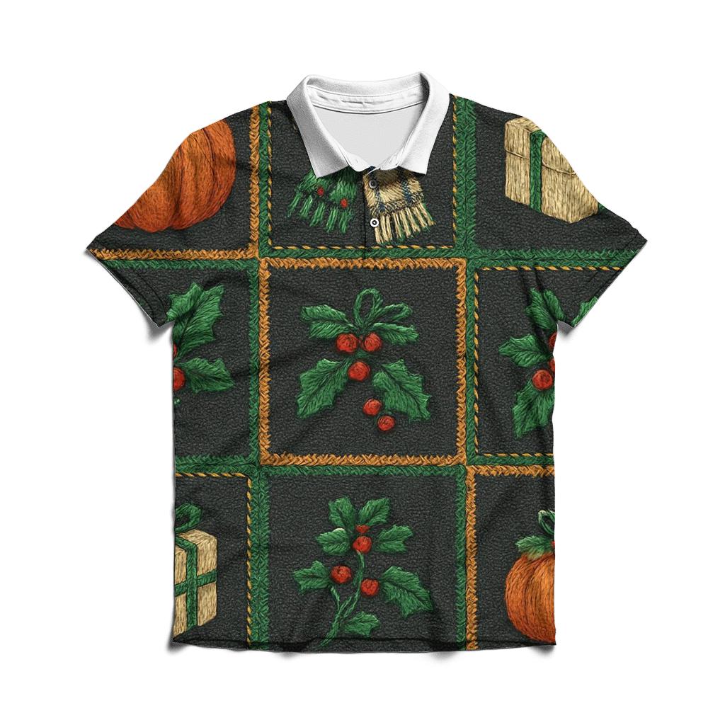 Patchwork Pumpkin Tile On Charcoal Background casual sports polo shirts