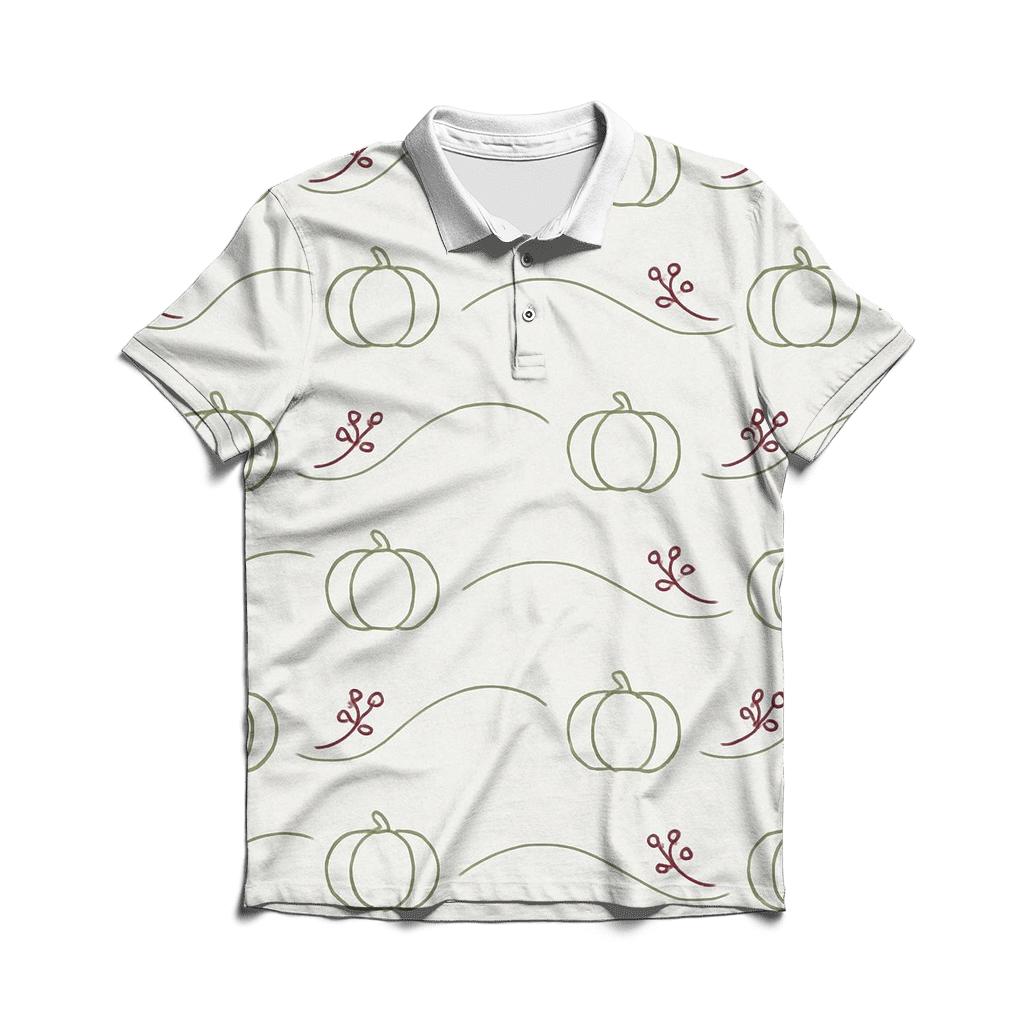 Minimal Pumpkin Outline Wave On Light Gray Background premium cotton polo shirts