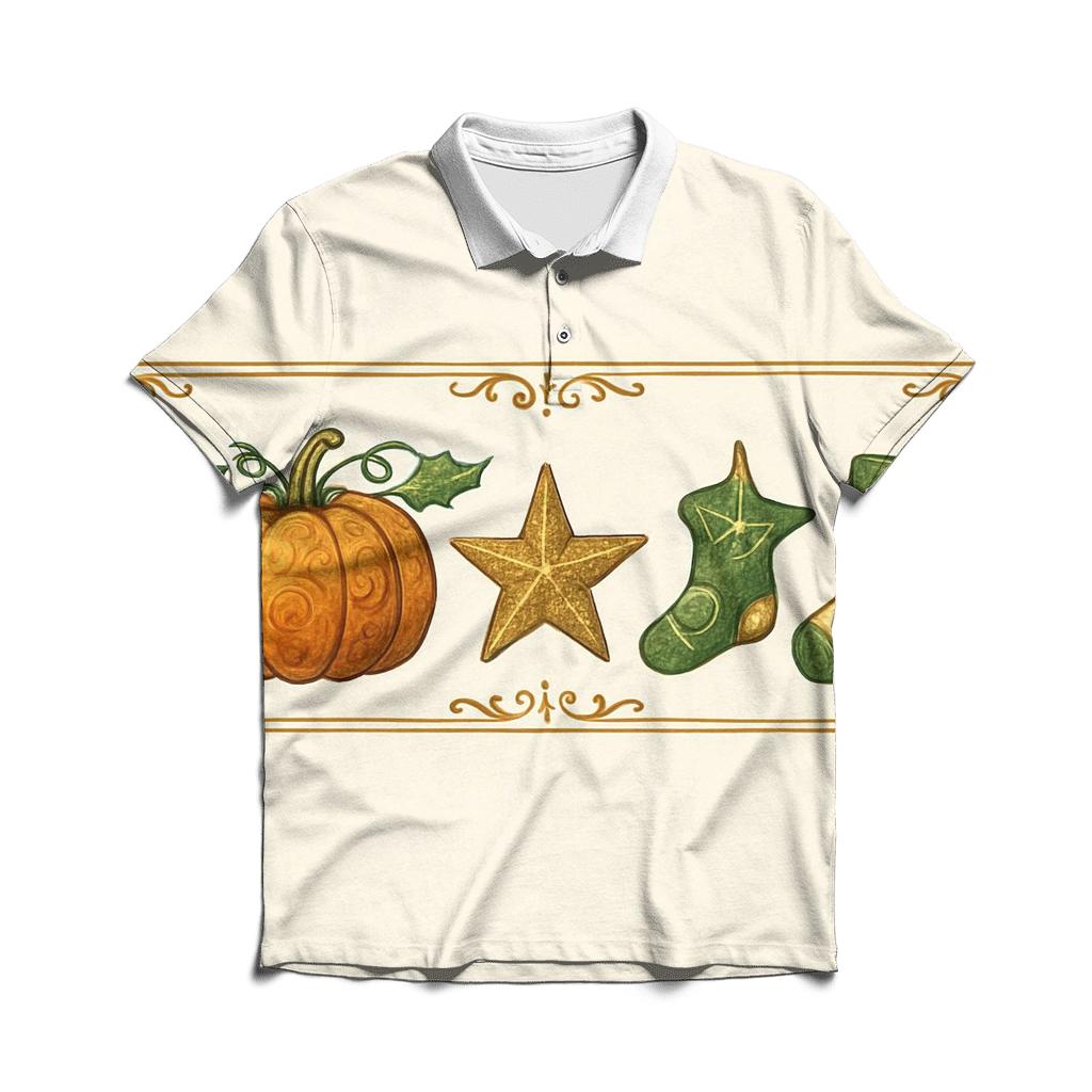 Ornamental Pumpkin Border On Ivory Background designer slim fit polos