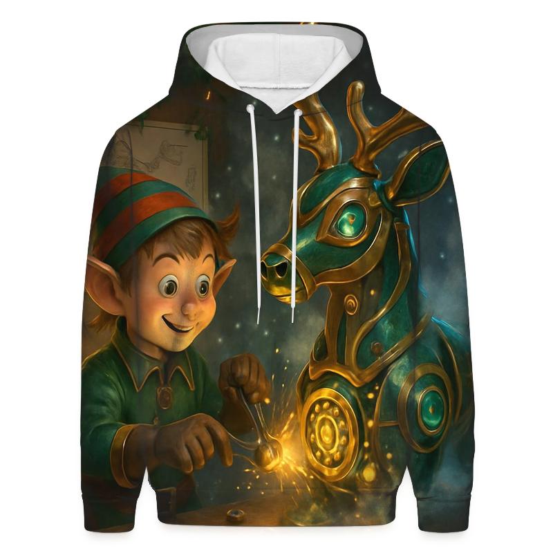 Mistletoe Mechanic Workshop printed hoodies