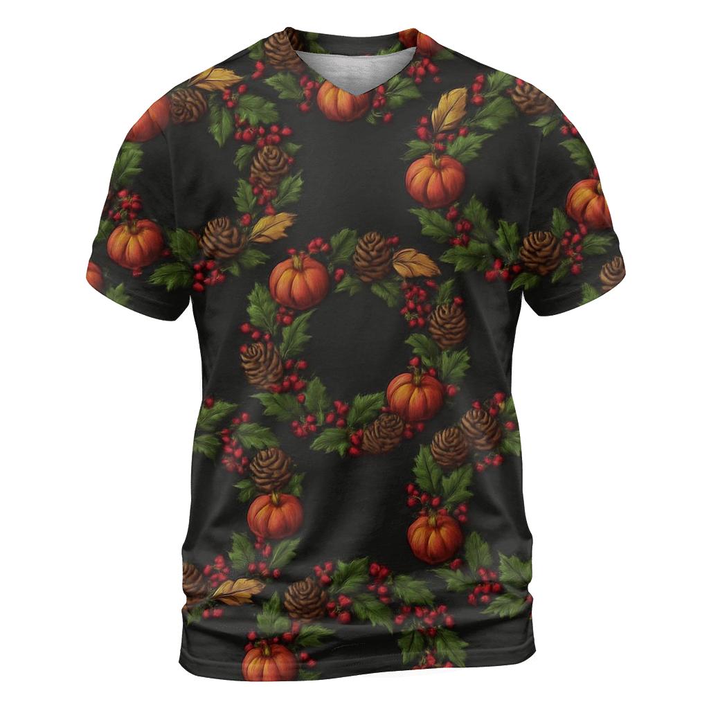 Pumpkin Wreath Tessellation On Black Background creative print fashion shirts
