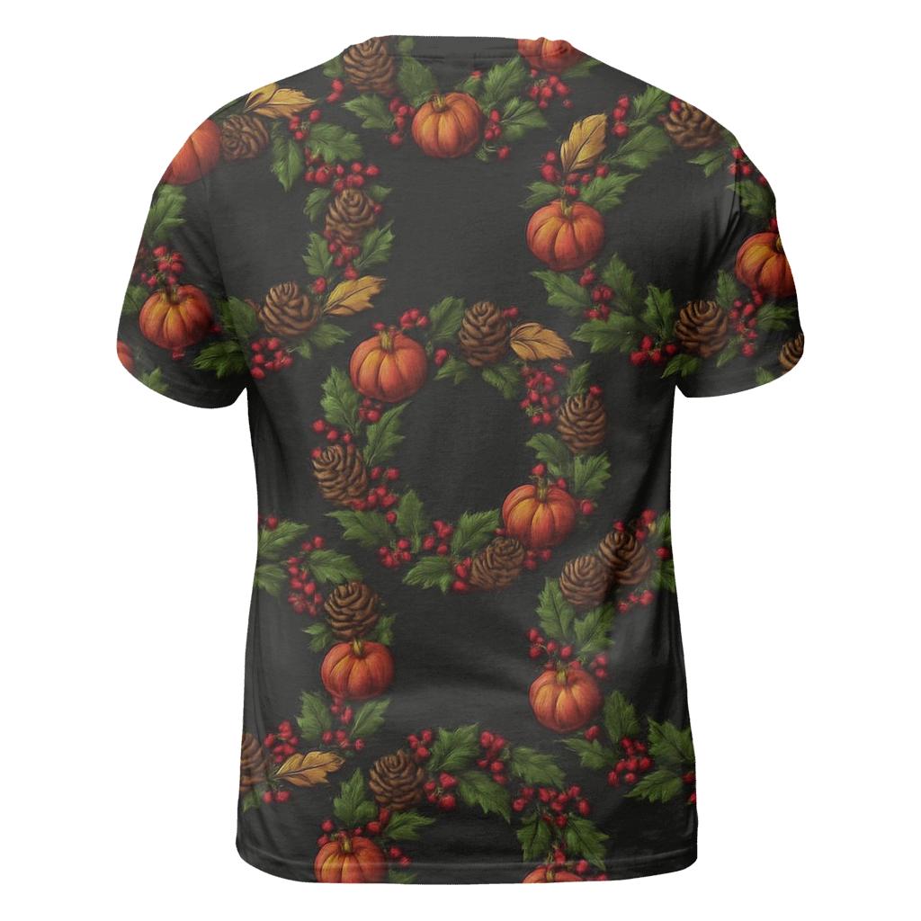 Pumpkin Wreath Tessellation On Black Background creative print fashion shirts