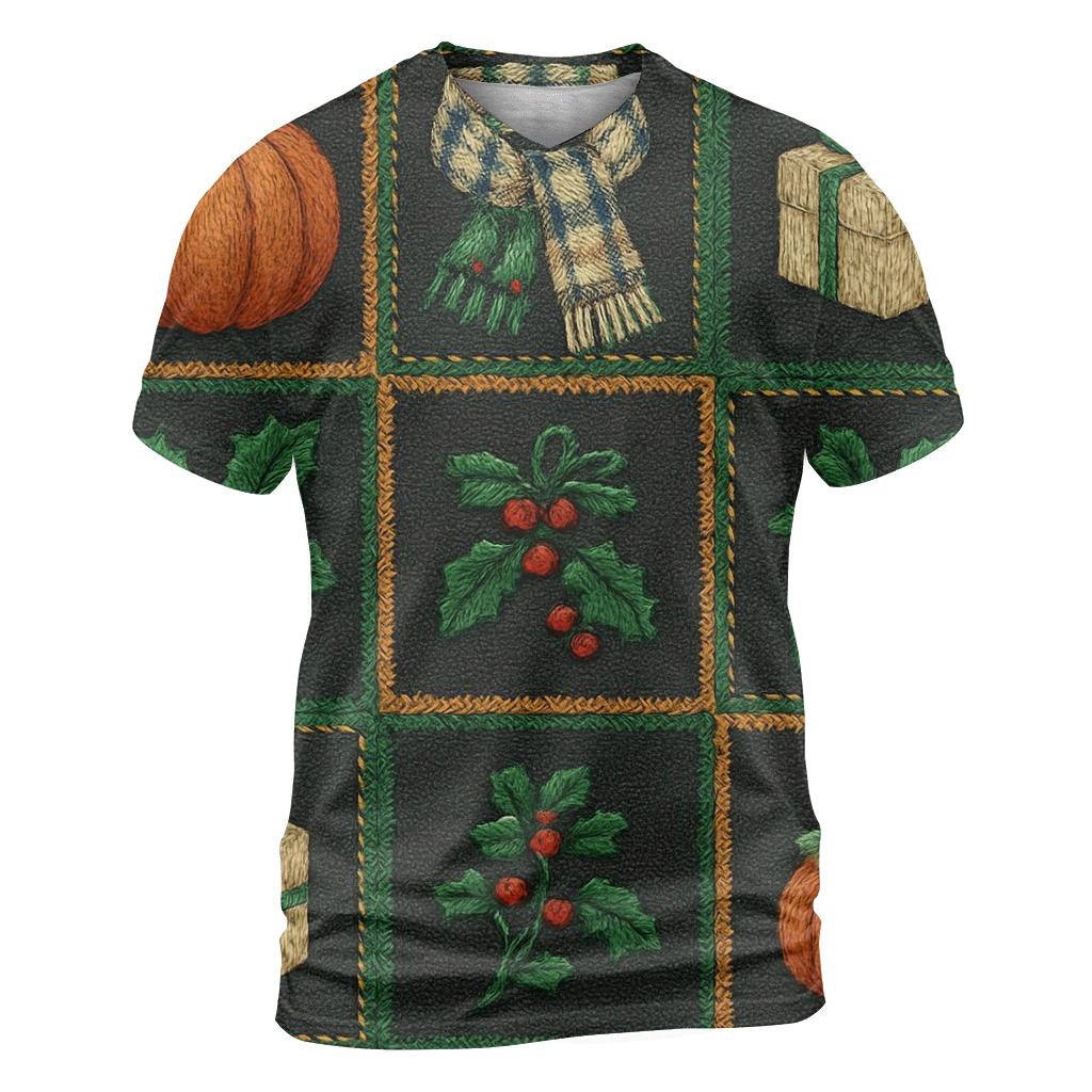 Patchwork Pumpkin Tile On Charcoal Background artistic all-over print tops