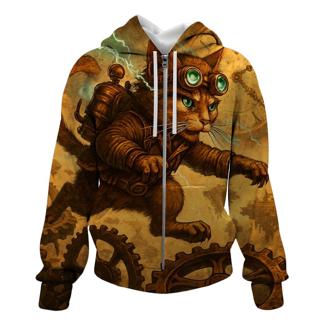 Clockwork Explorer Cat printed hoodies