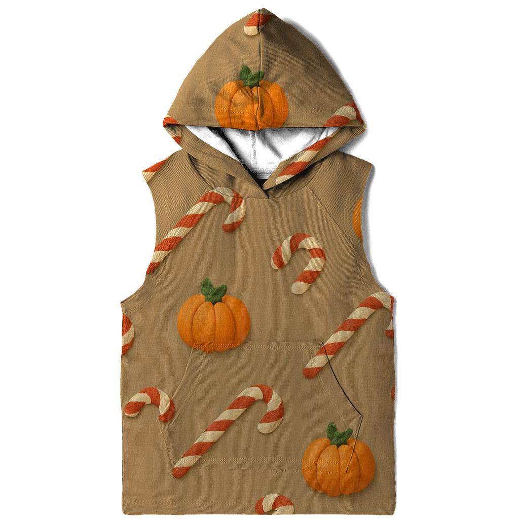 Diagonal Pumpkin And Candy Cane Progression On Taupe Background printed hoodies