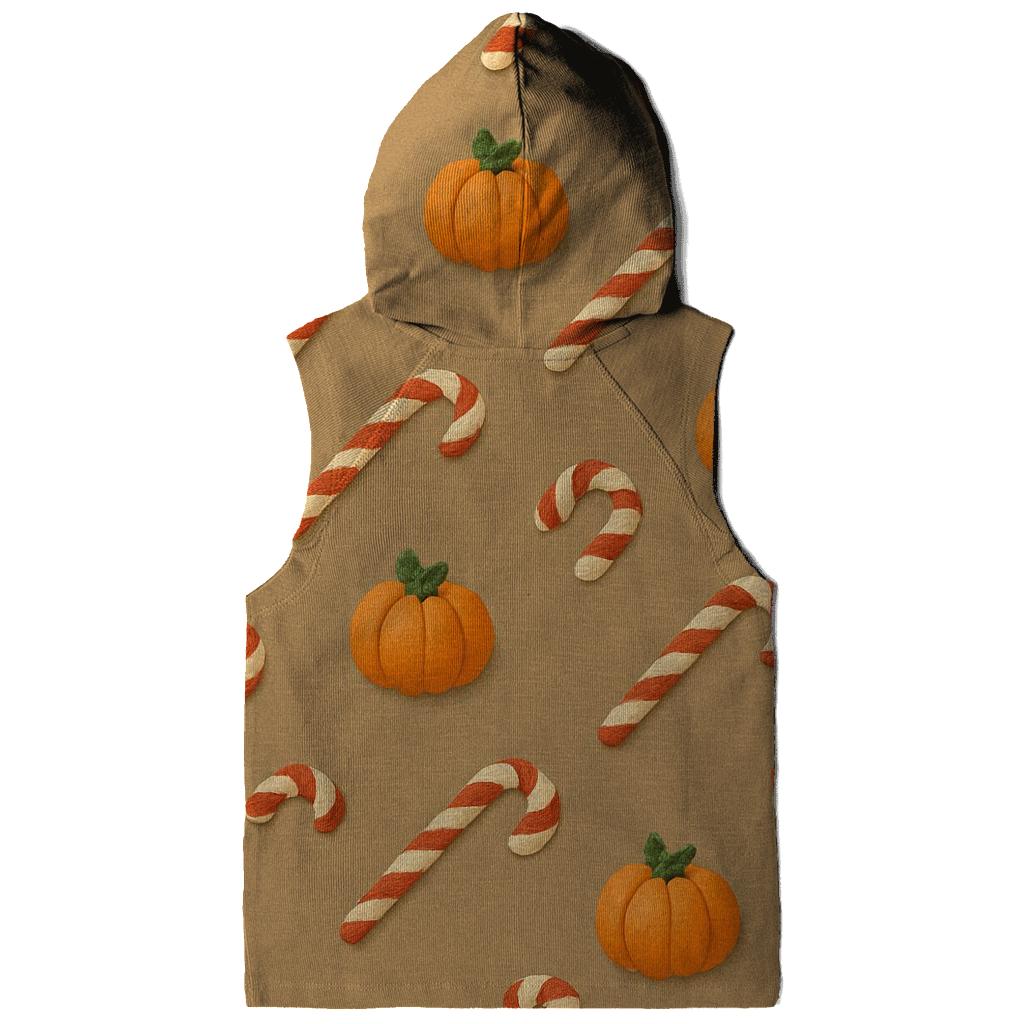 Diagonal Pumpkin And Candy Cane Progression On Taupe Background printed hoodies