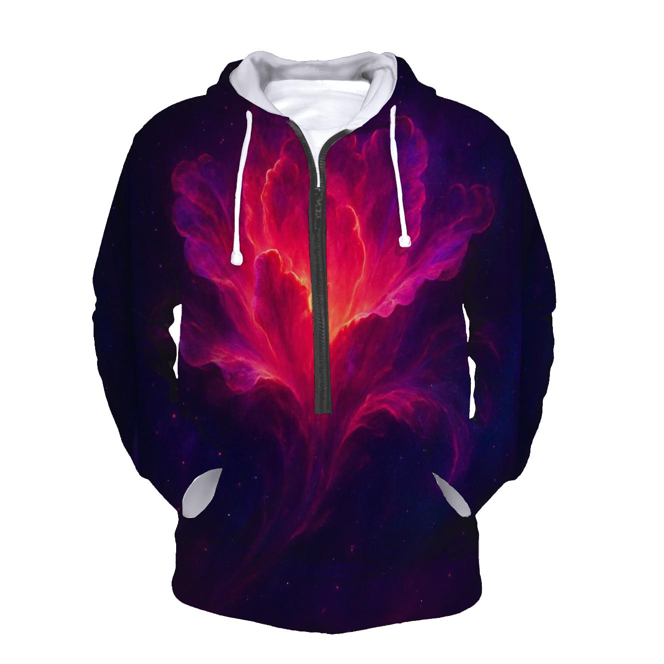 Crimson Nebula Bloom embroidered hoodies