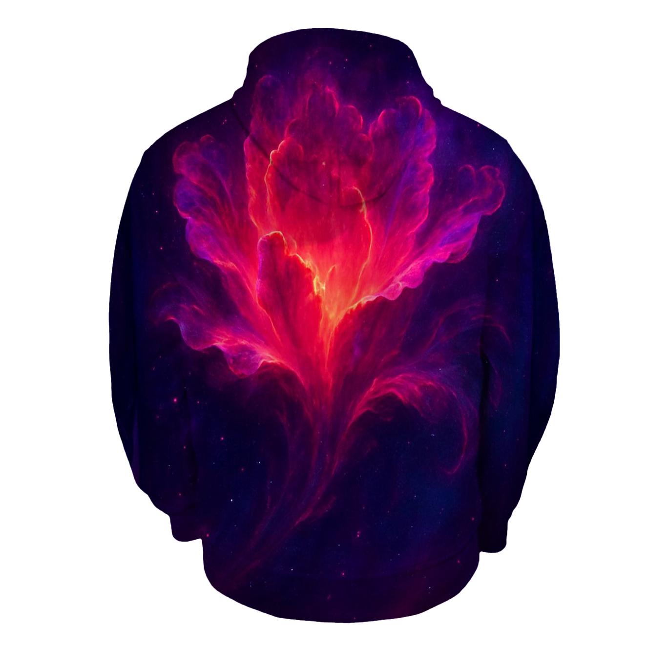 Crimson Nebula Bloom embroidered hoodies