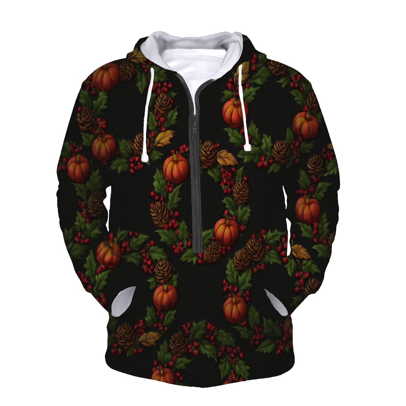 Pumpkin Wreath Tessellation On Black Background premium hoodies