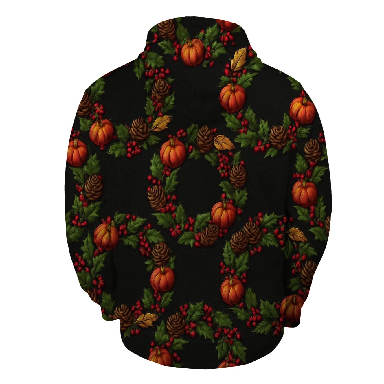 Pumpkin Wreath Tessellation On Black Background premium hoodies
