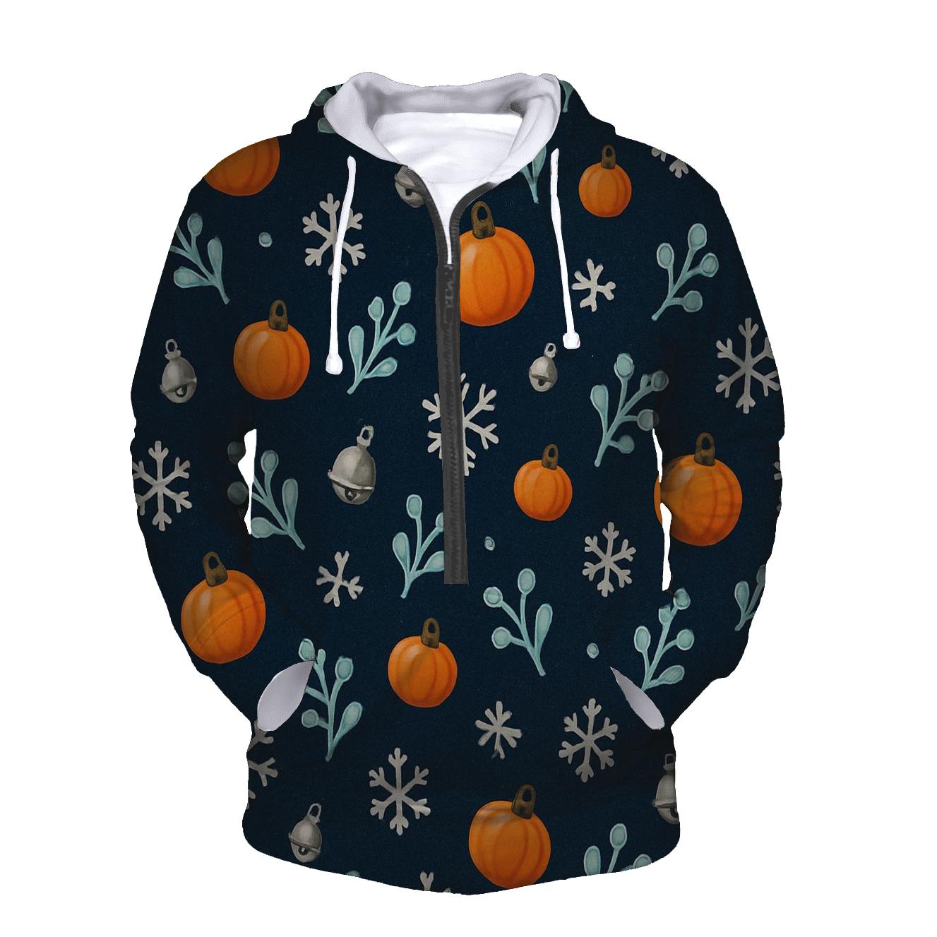 Scattered Pumpkin Bauble Field On Navy Background hoodies fashion