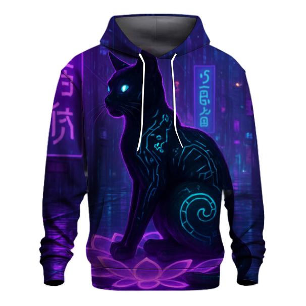 Neon Lotus Cyber Cat printed hoodies