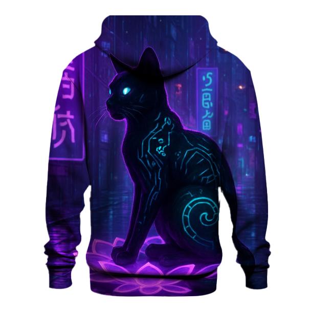 Neon Lotus Cyber Cat printed hoodies