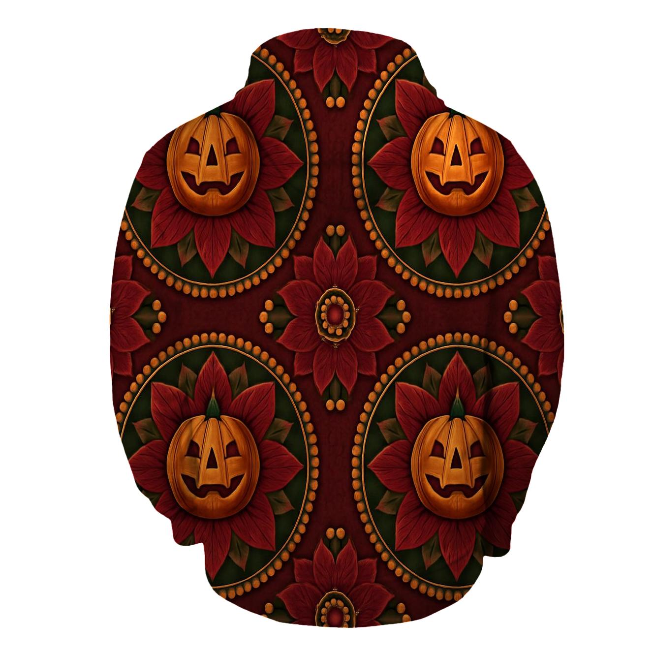 Concentric Pumpkin Medallion On Burgundy Background heavyweight hoodies