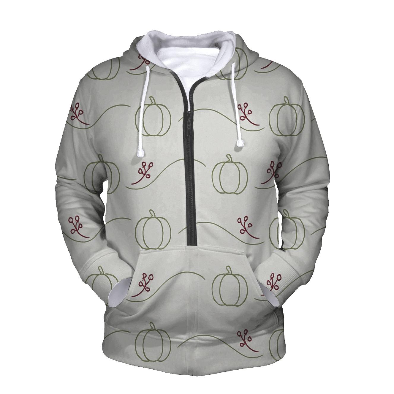 Minimal Pumpkin Outline Wave On Light Gray Background heavyweight hoodies
