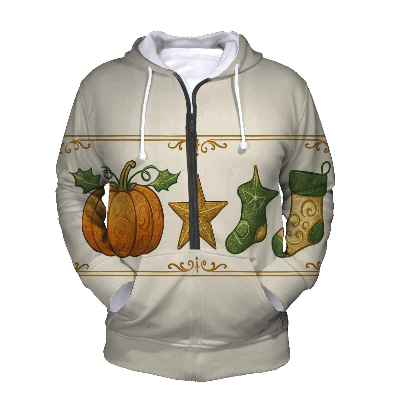 Ornamental Pumpkin Border On Ivory Background printed hoodies