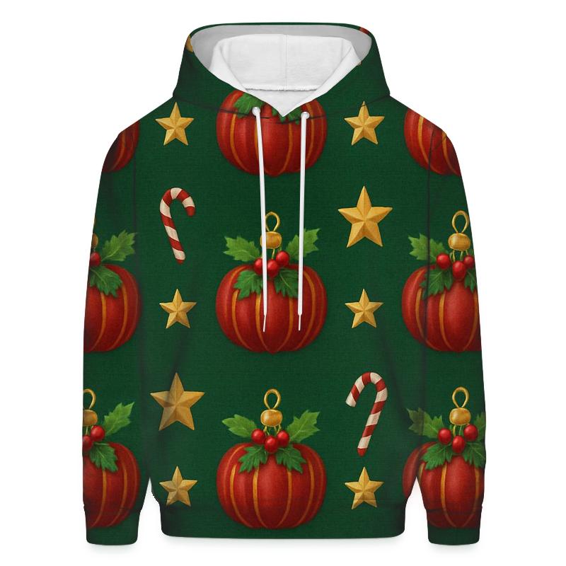 Festive Pumpkin Ornament Grid On Deep Green Background embroidered hoodies