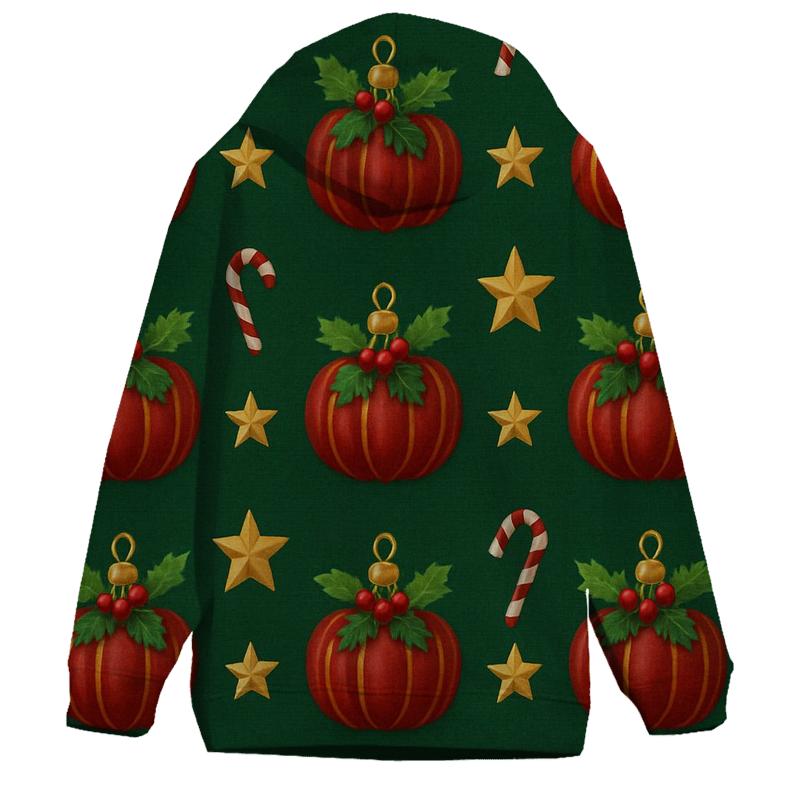 Festive Pumpkin Ornament Grid On Deep Green Background embroidered hoodies