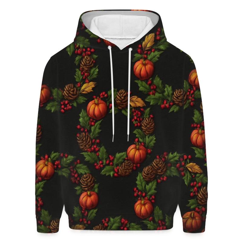 Pumpkin Wreath Tessellation On Black Background hoodies fashion