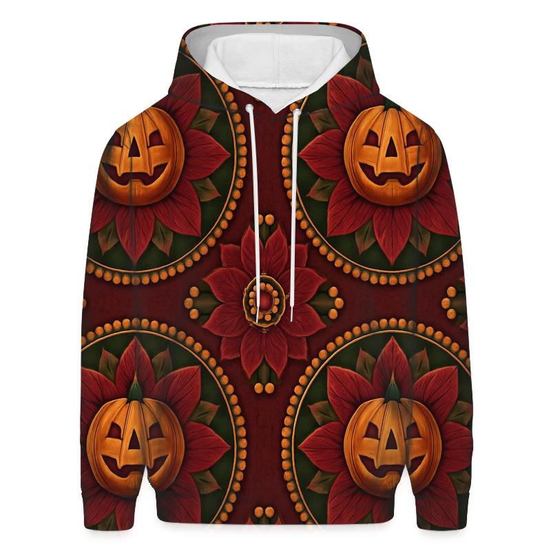 Concentric Pumpkin Medallion On Burgundy Background hoodie styles