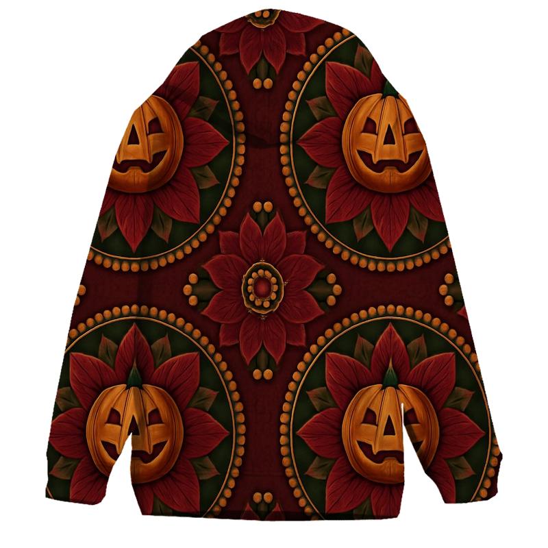 Concentric Pumpkin Medallion On Burgundy Background hoodie styles