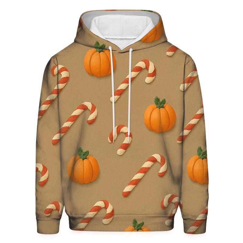 Diagonal Pumpkin And Candy Cane Progression On Taupe Background pullover hoodies