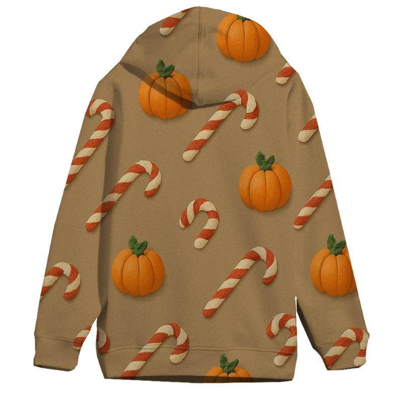 Diagonal Pumpkin And Candy Cane Progression On Taupe Background pullover hoodies