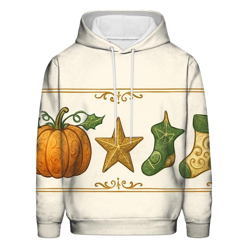 Ornamental Pumpkin Border On Ivory Background hoodies fashion