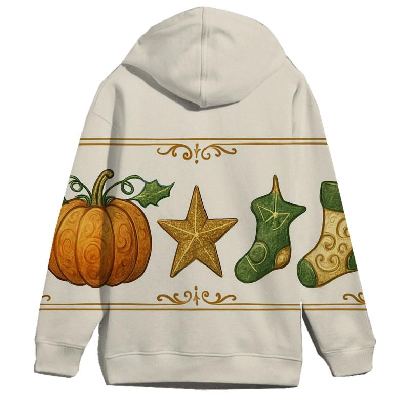 Ornamental Pumpkin Border On Ivory Background hoodies fashion