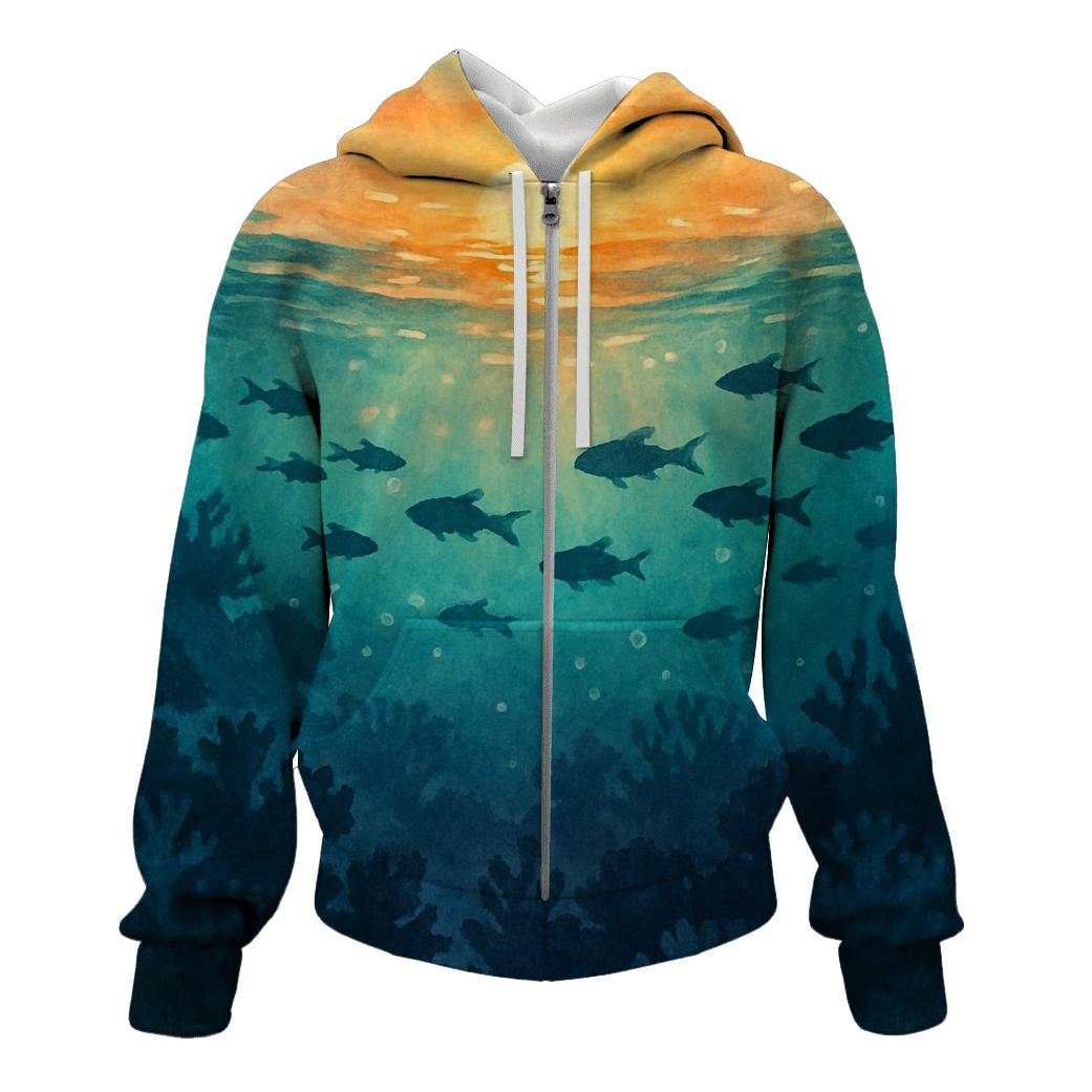 Cyan Reef Sundown zip-up hoodies