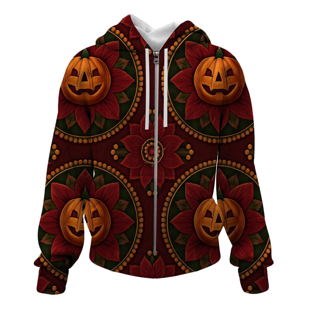 Concentric Pumpkin Medallion On Burgundy Background printed hoodies