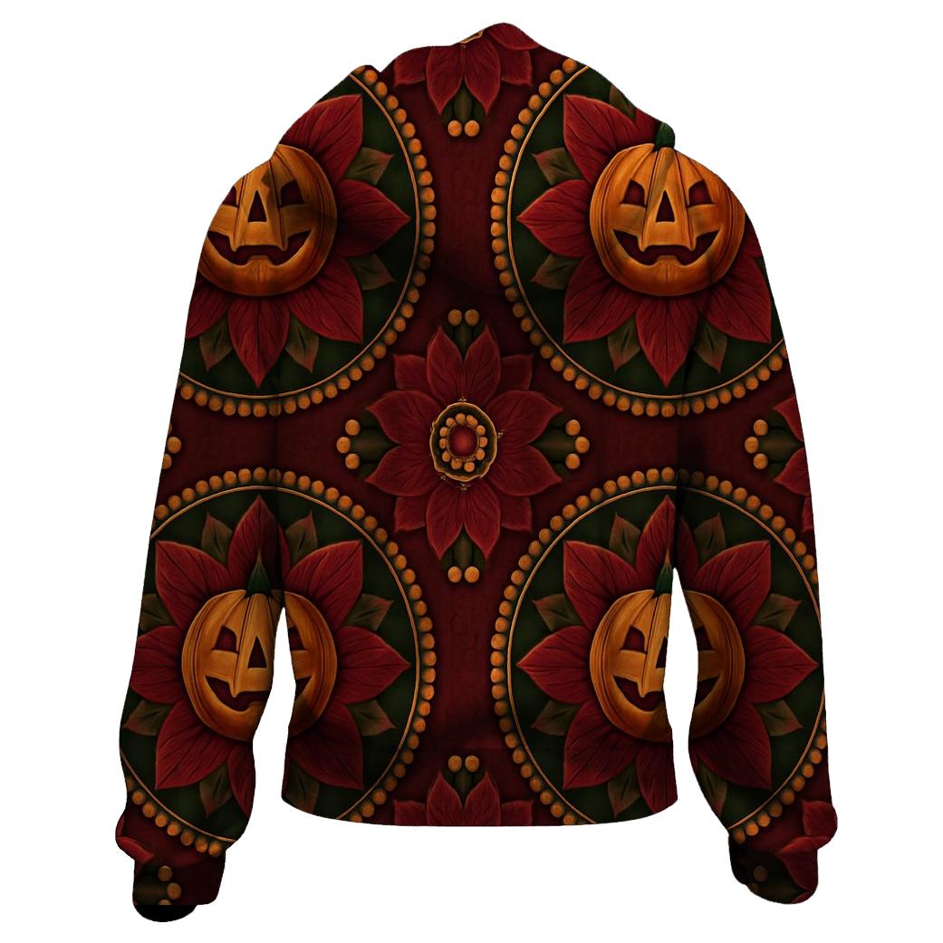 Concentric Pumpkin Medallion On Burgundy Background printed hoodies
