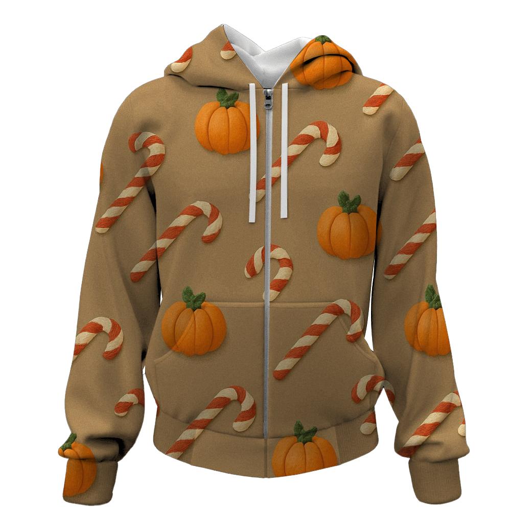 Diagonal Pumpkin And Candy Cane Progression On Taupe Background heavyweight hoodies