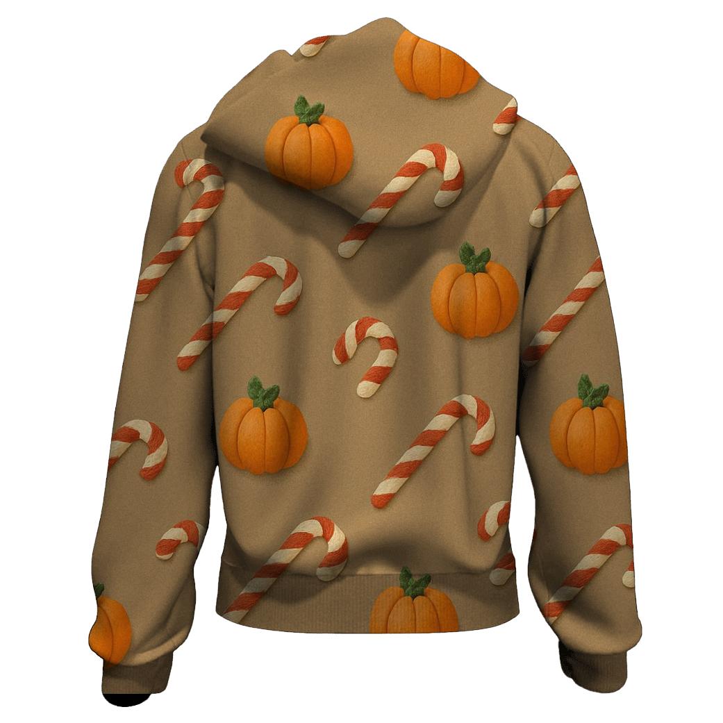 Diagonal Pumpkin And Candy Cane Progression On Taupe Background heavyweight hoodies