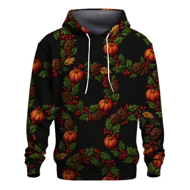 Pumpkin Wreath Tessellation On Black Background premium hoodies