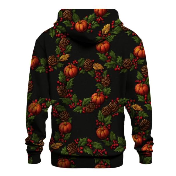 Pumpkin Wreath Tessellation On Black Background premium hoodies