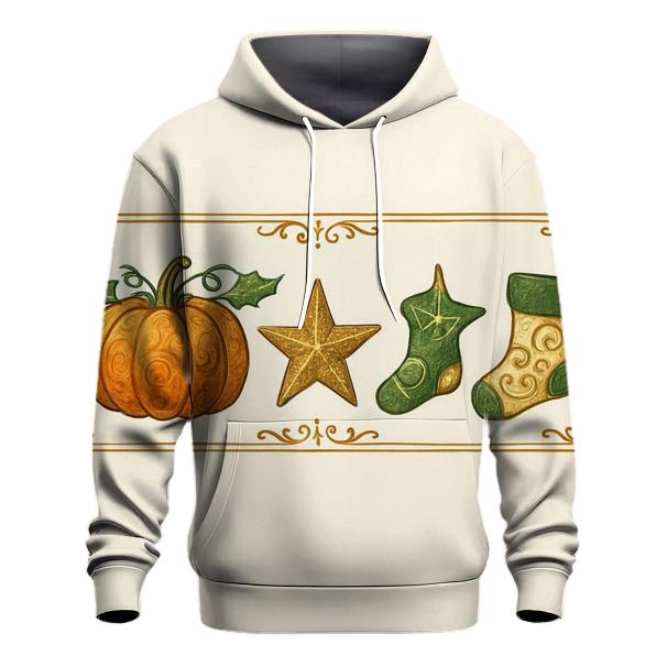Ornamental Pumpkin Border On Ivory Background zip-up hoodies